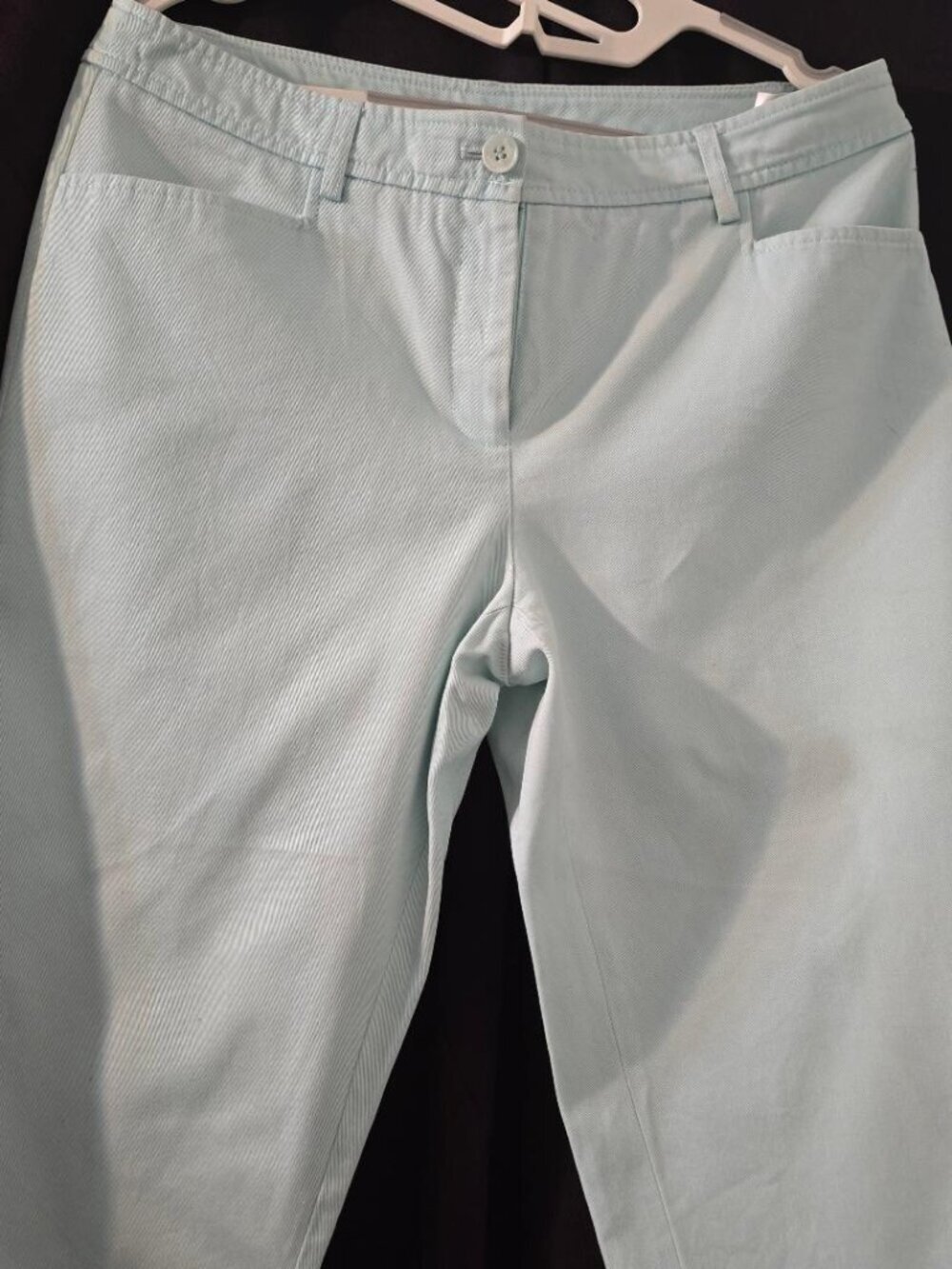 L Anne Klein Cotton Capri front pockets, zipper, button in mint green